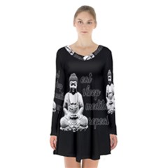 Eat, Sleep, Meditate, Repeat  Long Sleeve Velvet V-neck Dress by Valentinaart