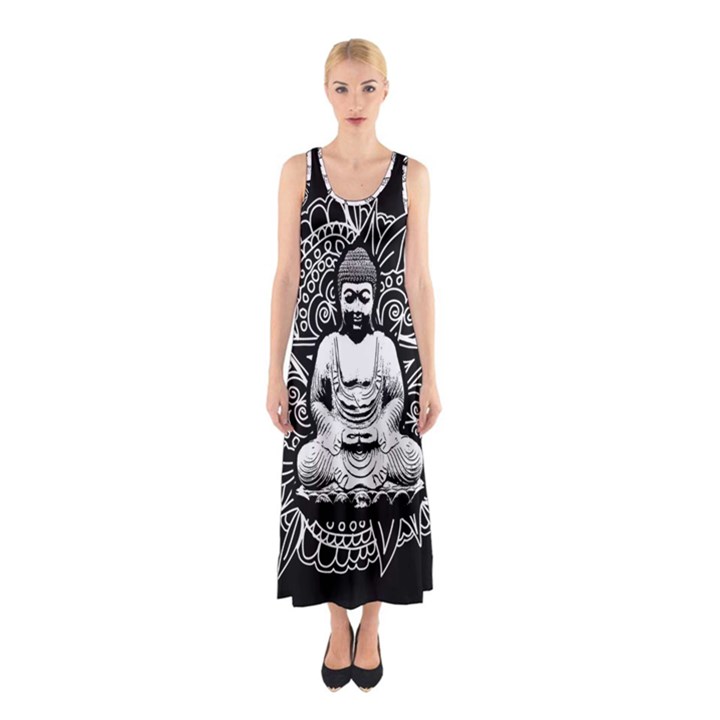 Ornate Buddha Sleeveless Maxi Dress