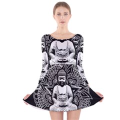 Ornate Buddha Long Sleeve Velvet Skater Dress by Valentinaart