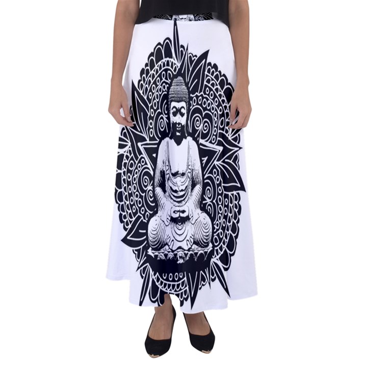 Ornate Buddha Flared Maxi Skirt