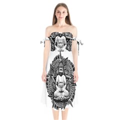 Ornate Buddha Shoulder Tie Bardot Midi Dress by Valentinaart