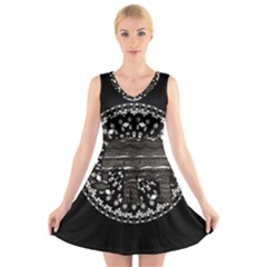 Ornate Mandala Elephant  V-neck Sleeveless Skater Dress by Valentinaart