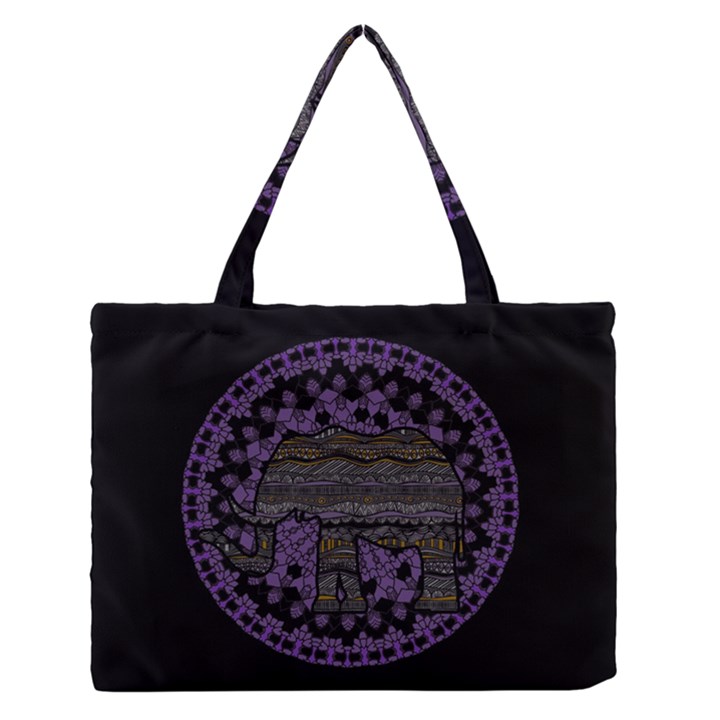 Ornate mandala elephant  Medium Zipper Tote Bag