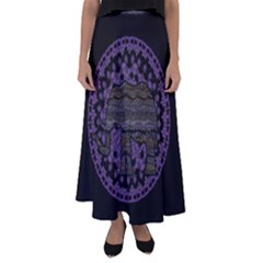 Ornate Mandala Elephant  Flared Maxi Skirt