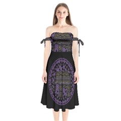 Ornate Mandala Elephant  Shoulder Tie Bardot Midi Dress