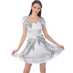 Beautiful Dolphin, Mandala Design Cap Sleeve Dresses by FantasyWorld7