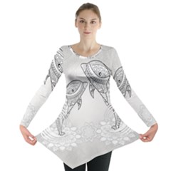 Beautiful Dolphin, Mandala Design Long Sleeve Tunic  by FantasyWorld7