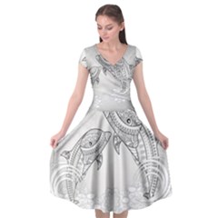 Beautiful Dolphin, Mandala Design Cap Sleeve Wrap Front Dress