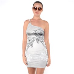 Beautiful Dolphin, Mandala Design One Soulder Bodycon Dress