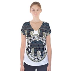 Ornate Mandala Elephant  Short Sleeve Front Detail Top by Valentinaart