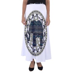 Ornate Mandala Elephant  Flared Maxi Skirt