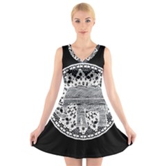 Ornate Mandala Elephant  V-neck Sleeveless Skater Dress by Valentinaart