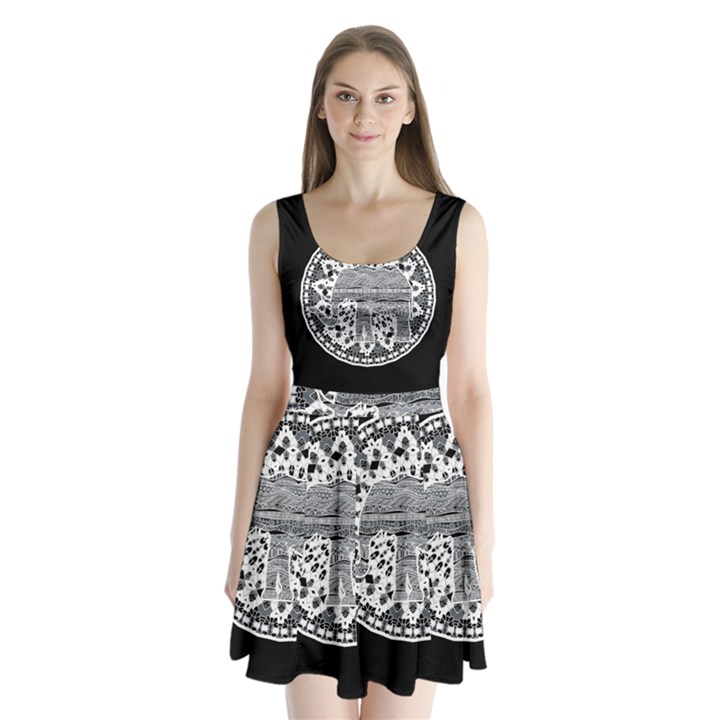 Ornate mandala elephant  Split Back Mini Dress 