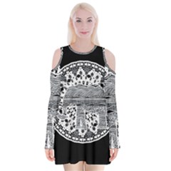 Ornate Mandala Elephant  Velvet Long Sleeve Shoulder Cutout Dress