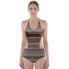 Stripy Knitted Wool Fabric Texture Cut-out One Piece Swimsuit by BangZart