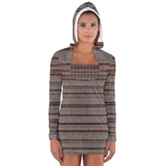 Stripy Knitted Wool Fabric Texture Women s Long Sleeve Hooded T-shirt by BangZart