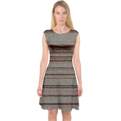 Stripy Knitted Wool Fabric Texture Capsleeve Midi Dress by BangZart