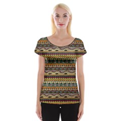 Aztec Pattern Cap Sleeve Tops by BangZart