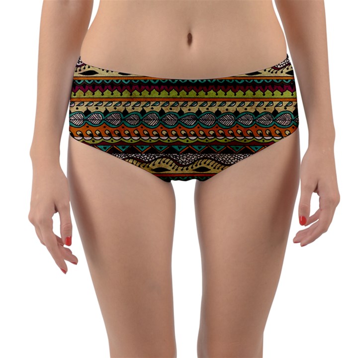 Aztec Pattern Reversible Mid-Waist Bikini Bottoms