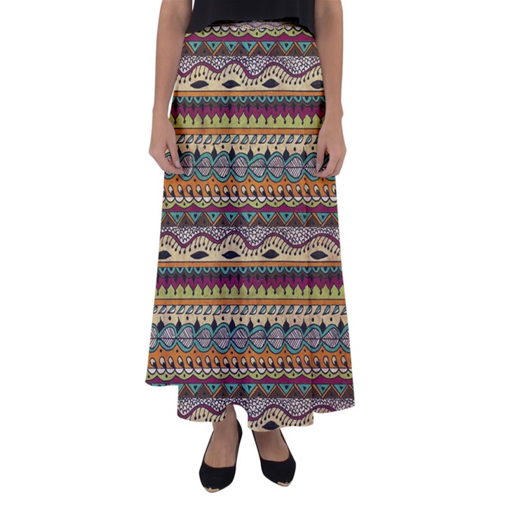 Aztec Pattern Flared Maxi Skirt