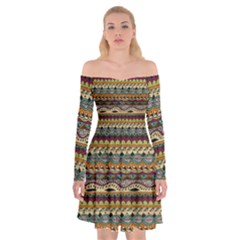 Aztec Pattern Off Shoulder Skater Dress