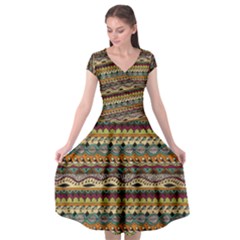 Aztec Pattern Cap Sleeve Wrap Front Dress