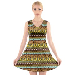 Bohemian Fabric Pattern V-neck Sleeveless Skater Dress by BangZart