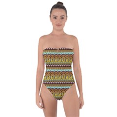 Bohemian Fabric Pattern Tie Back One Piece Swimsuit