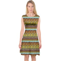 Bohemian Fabric Pattern Capsleeve Midi Dress by BangZart