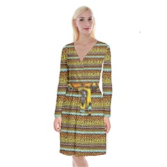 Bohemian Fabric Pattern Long Sleeve Velvet Front Wrap Dress by BangZart