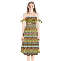 Bohemian Fabric Pattern Shoulder Tie Bardot Midi Dress by BangZart