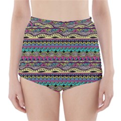 Aztec Pattern Cool Colors High-waisted Bikini Bottoms by BangZart