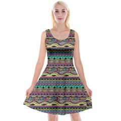 Aztec Pattern Cool Colors Reversible Velvet Sleeveless Dress