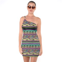 Aztec Pattern Cool Colors One Soulder Bodycon Dress