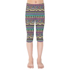 Aztec Pattern Cool Colors Kids  Capri Leggings 