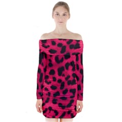 Leopard Skin Long Sleeve Off Shoulder Dress by BangZart