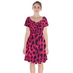 Leopard Skin Short Sleeve Bardot Dress by BangZart