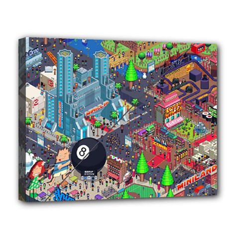 Pixel Art City Canvas 14  X 11  by BangZart