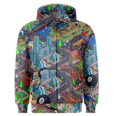 Pixel Art City Men s Zipper Hoodie by BangZart