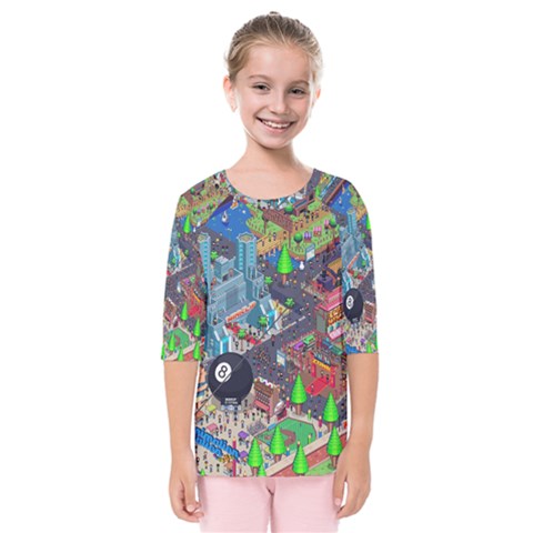 Pixel Art City Kids  Quarter Sleeve Raglan Tee by BangZart