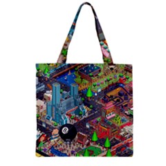 Pixel Art City Zipper Grocery Tote Bag by BangZart