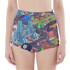 Pixel Art City High-waisted Bikini Bottoms by BangZart