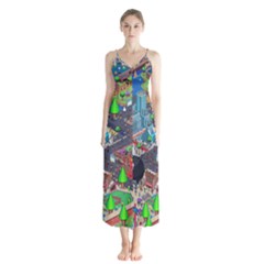 Pixel Art City Button Up Chiffon Maxi Dress