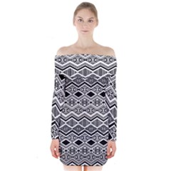 Aztec Design  Pattern Long Sleeve Off Shoulder Dress by BangZart