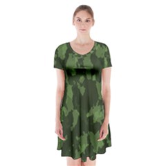 Camouflage Green Army Texture Short Sleeve V-neck Flare Dress by BangZart