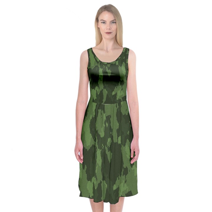 Camouflage Green Army Texture Midi Sleeveless Dress