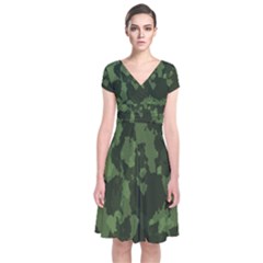 Camouflage Green Army Texture Short Sleeve Front Wrap Dress by BangZart