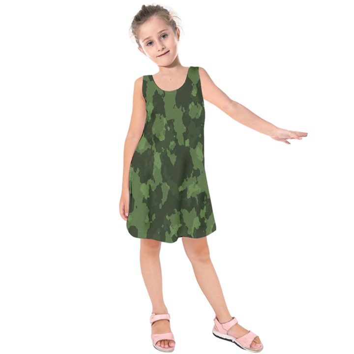 Camouflage Green Army Texture Kids  Sleeveless Dress