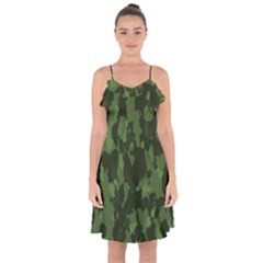 Camouflage Green Army Texture Ruffle Detail Chiffon Dress