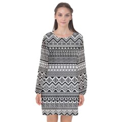 Aztec Pattern Design Long Sleeve Chiffon Shift Dress  by BangZart